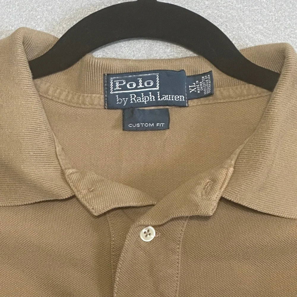 Polo Ralph Lauren Mens XL Custom Fit Short Sleeve Pique Polo‎ Shirt Tan Khaki